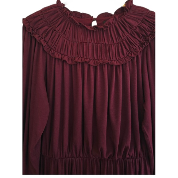 Ann Taylor Burgundy Ruffle Long Sleeve Dress NWT - Size M - Picture 6 of 10